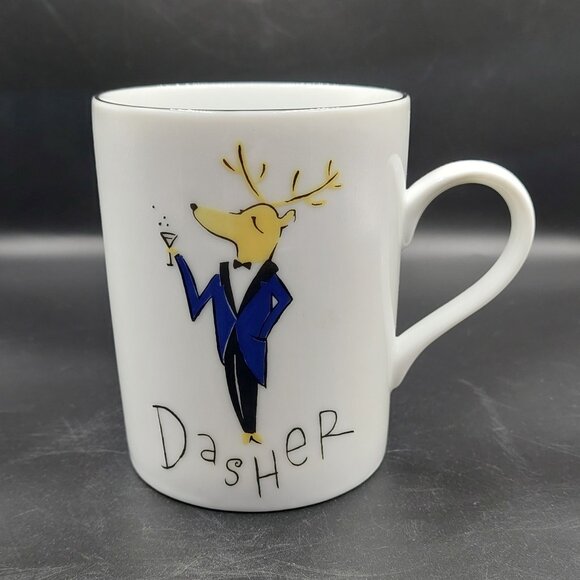 RARE Pottery Barn Christmas Holiday Reindeer DASHER Mug Made in Japan EUC - Picture 1 of 4